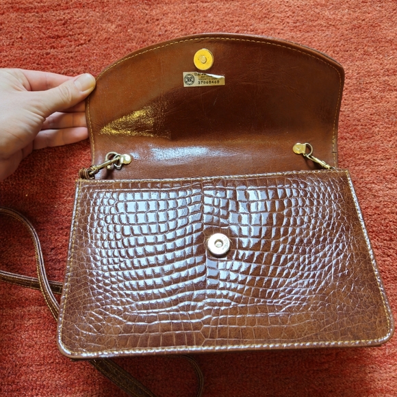 Vintage Alligator Faux Skin Handbag Goldtone Animal Figurine Brown Crossbody - Picture 9 of 11